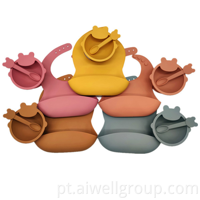 Silicone Baby Dinner Set With Bowl Bib Spoon